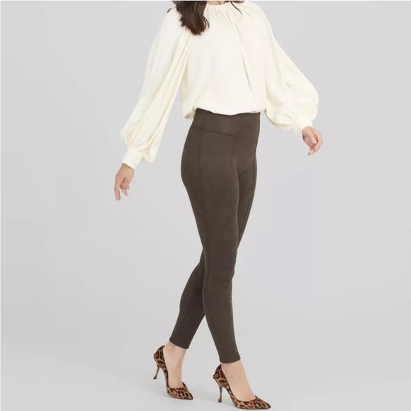 SPANX Chocolate Brown Faux Suede Skinny Fitted Leggings Career Office Size XSP - Picture 1 of 10